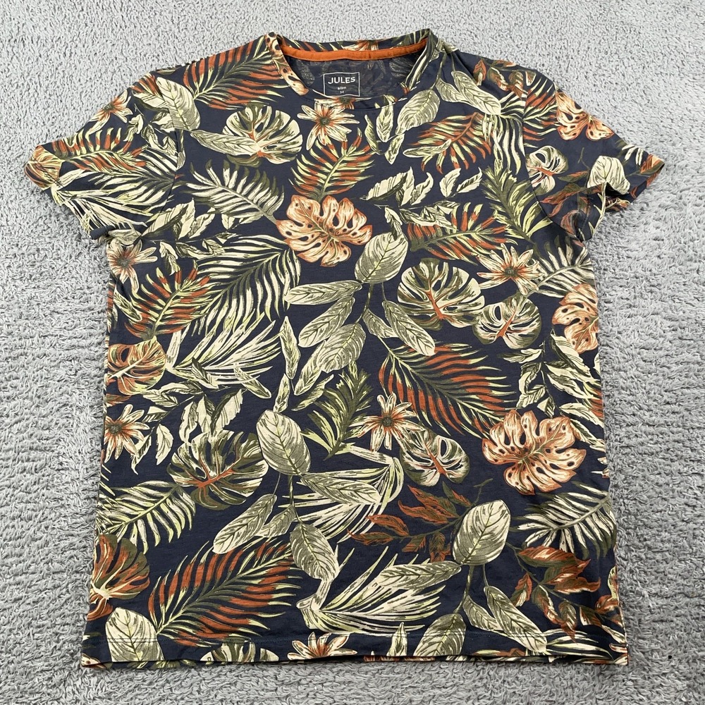Jules Shirt Mens Medium Hawaiian Tropical Floral Leaf All Over Print Slim Fit